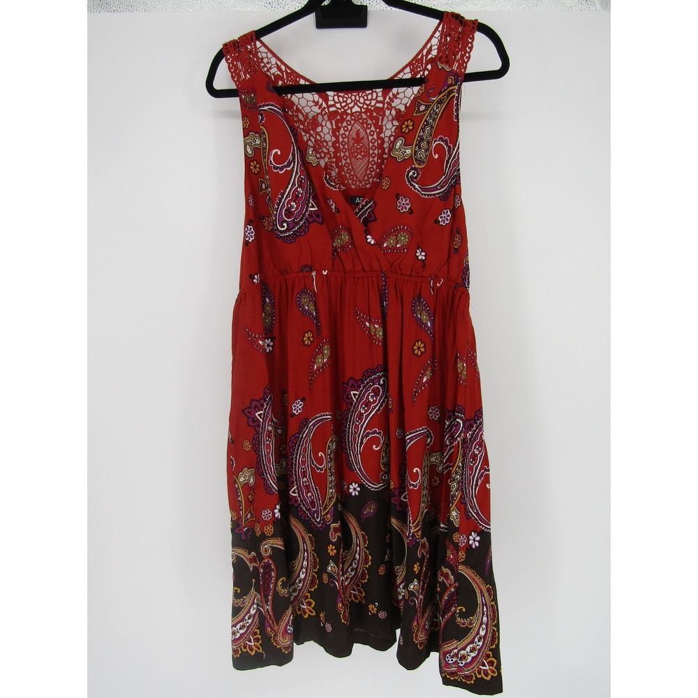 Apt. 9 Paisley Fit Flare Dress Womens XL Red Crochet Back Sleeveless Boho Floral
